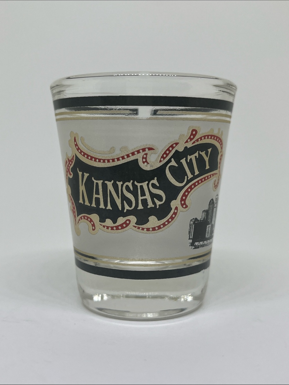 Kansas City Vintage-Style Glass Shot Glass - Black, Gold, Red - Picture 1 of 4